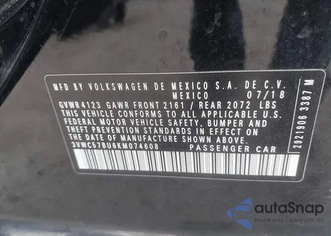 2019 Volkswagen Jetta 1.4T R-Line/1.4T S/1.4T Se из США, поврежденный, VIN 3VWC57BU6KM074608